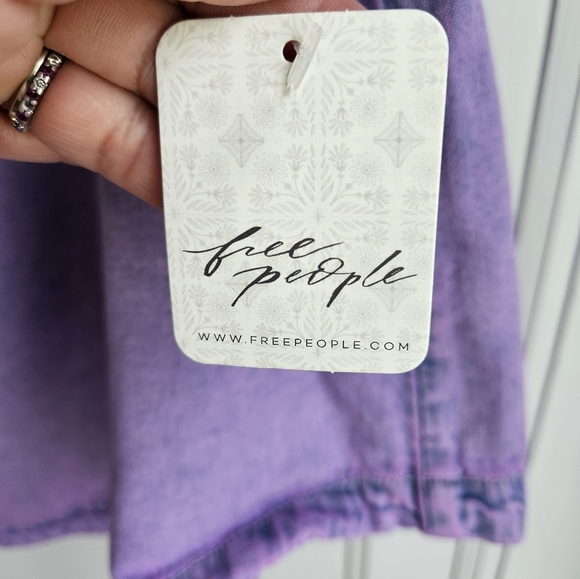 Free People Orchid Overdye lilac Denim scoop elastic Maxine Top - Picture 6 of 14